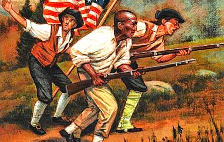 Three American Revolutionary soldiers, two white, one of color