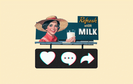 Retro billboard of woman with glass of milk