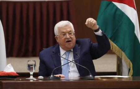 Palestinian President Mahmoud Abbas speaks in Ramallah. 