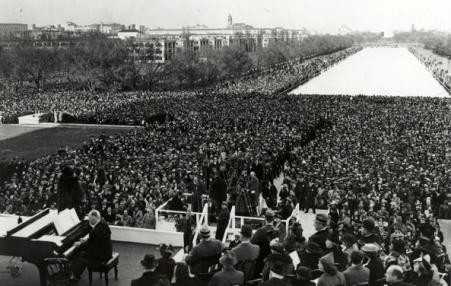 Marian Anderson performing on the steps of the Lincoln Memorial