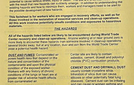 Leaflet from September 2001 about health hazards resulting from the collapse of the World Trade Center in Manhattan