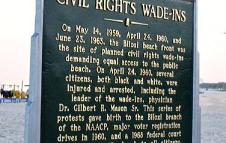 Historical marker about the 1959 Biloxi, Miss., civil-rights wade-ins
