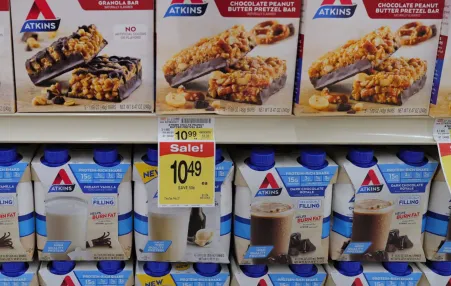 Atkins protein shakes and bars are offered for sale at a grocery store on February 13, 2024 in Chicago, Illinois. 