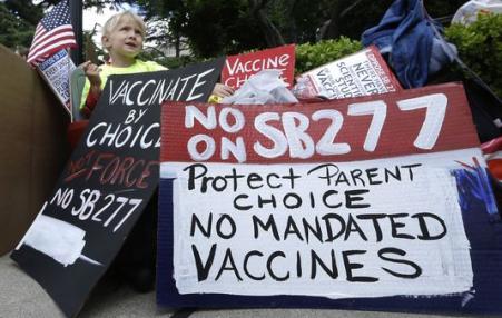 An anti-vaccine protest in Sacramento, CA in 2015. 