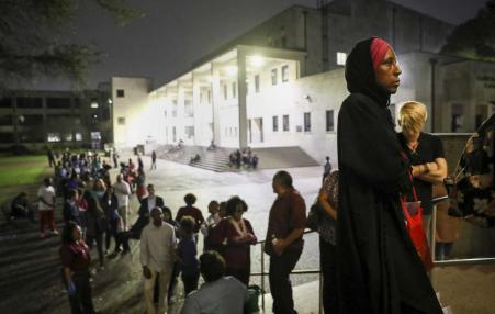 At 10 pm, a line of people still waiting to vote at Texas Southern University last March.