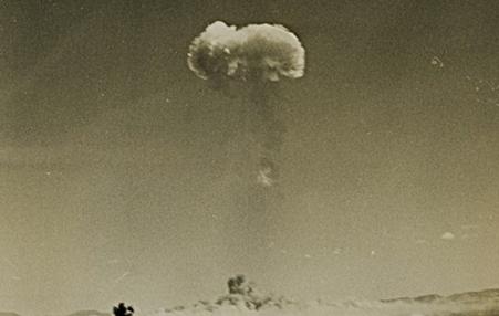 Mushroom cloud rising from Yucca Flats on April 22, 1952