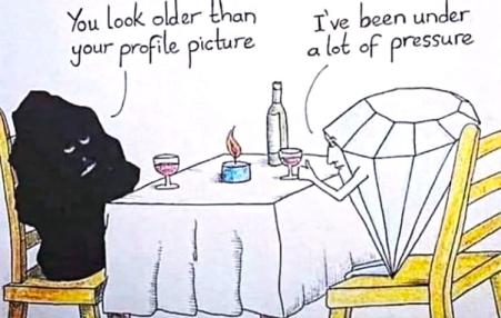 Cartoon re carbon dating -- Lump of coal chatting with a diamond
