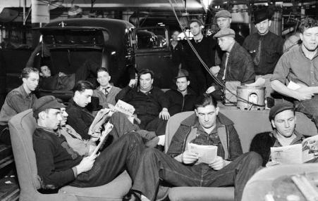 United Auto Workers members during their 1937 sit-down strike in Flint, Michigan