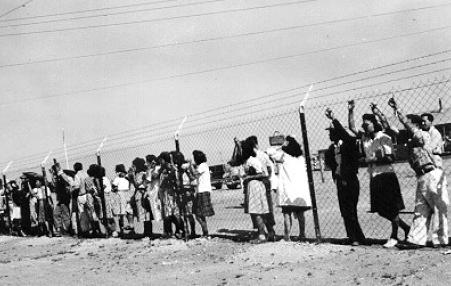 Residents of a concentration camp in the U.S. in 1943