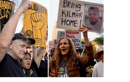 Compilation of 3 photos of protests.