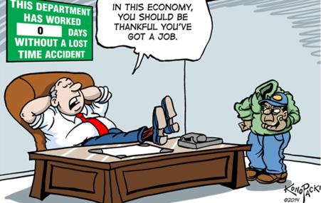 Cartoon about management's bad attitude toward job safety