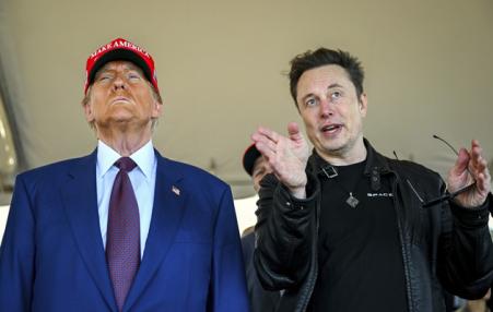 Photo of Trump and Musk from waist up.