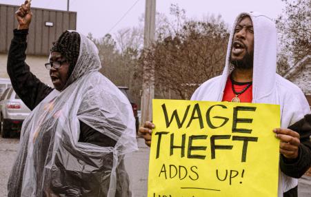 Workers on picket line.