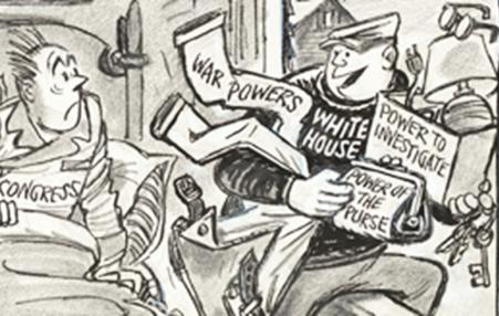 Cartoon showing a thief stealing the congressional powers from Congress